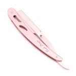 Metallic barber razor with classic blade for haircut / shaving, pink color